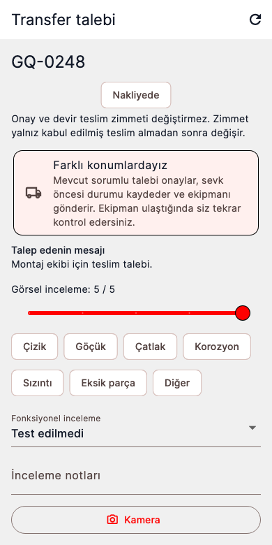 Teslim kontrolü